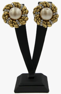 Chanel Vintage Faux Pearl&Crystal Clip-On Earrings,1984