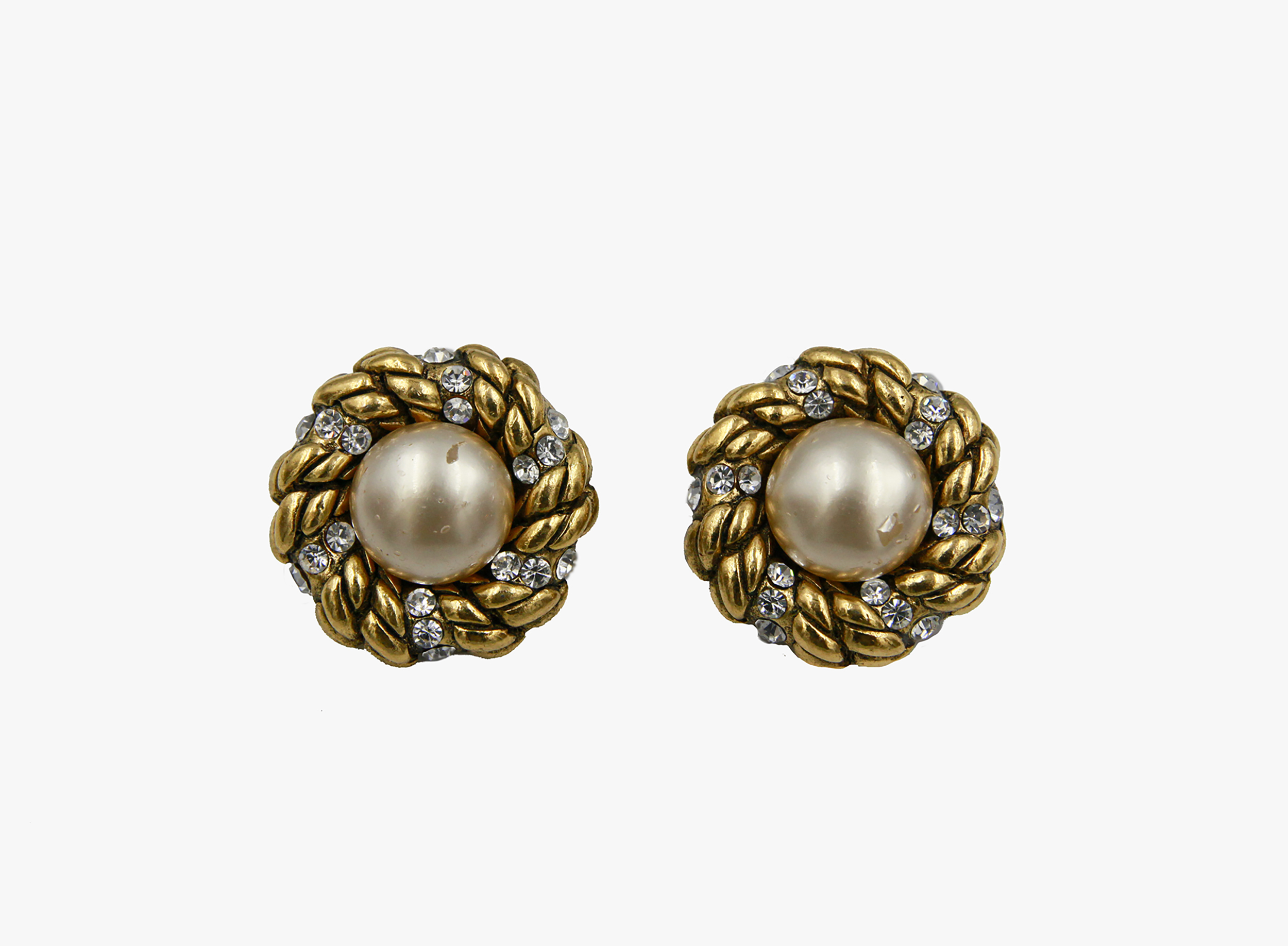 Chanel Vintage Faux Pearl&Crystal Clip-On Earrings,1984-3