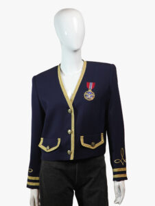 Suzelle Vintage Navy Blue Embllished Military Blazer