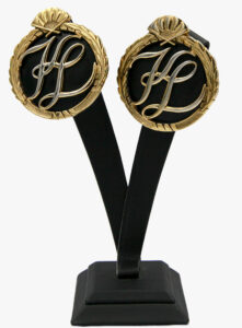 Karl Lagerfeld Vintage Fan and KL Logo Oversized Clip-on Earrings,1990S