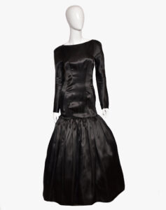 Mila Schon couture evening black dress with a fluffy skirt