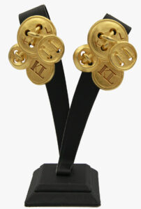 Vintage Karl Lagerfeld Button Style Logo Clip-on Earrings,1990S