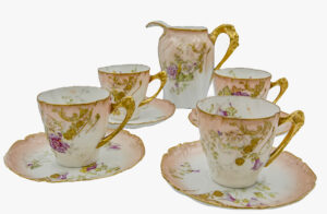 Limoges Hand Painted Bone China Coffee Set, 1930s