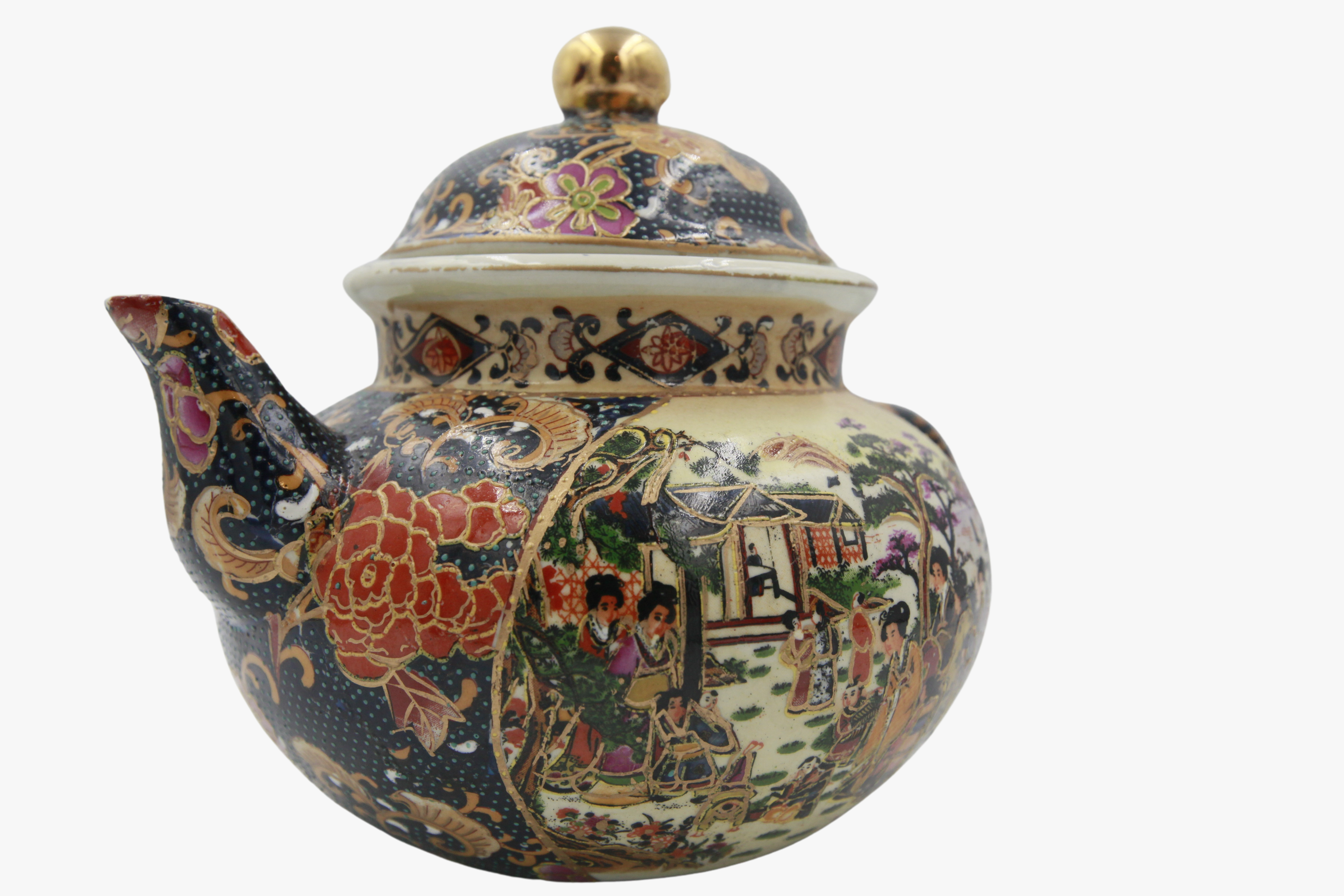 Oriental print multicolour teapot,1950S-1
