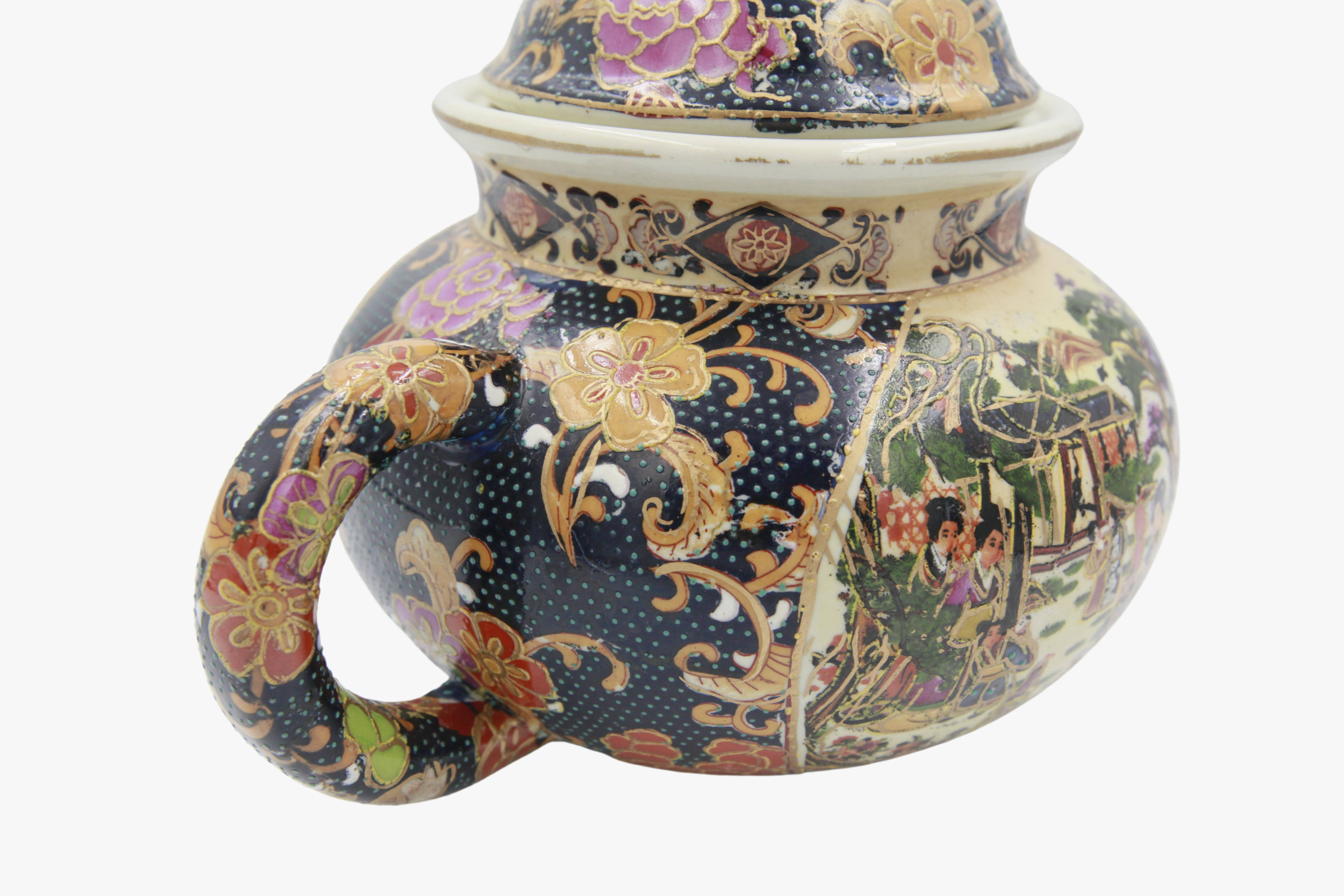 Oriental print multicolour teapot,1950S-2