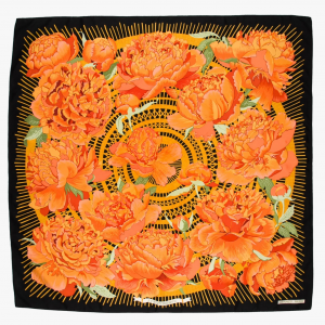 Hermes Vintage Les Pivoines Silk Scarf, 1990s