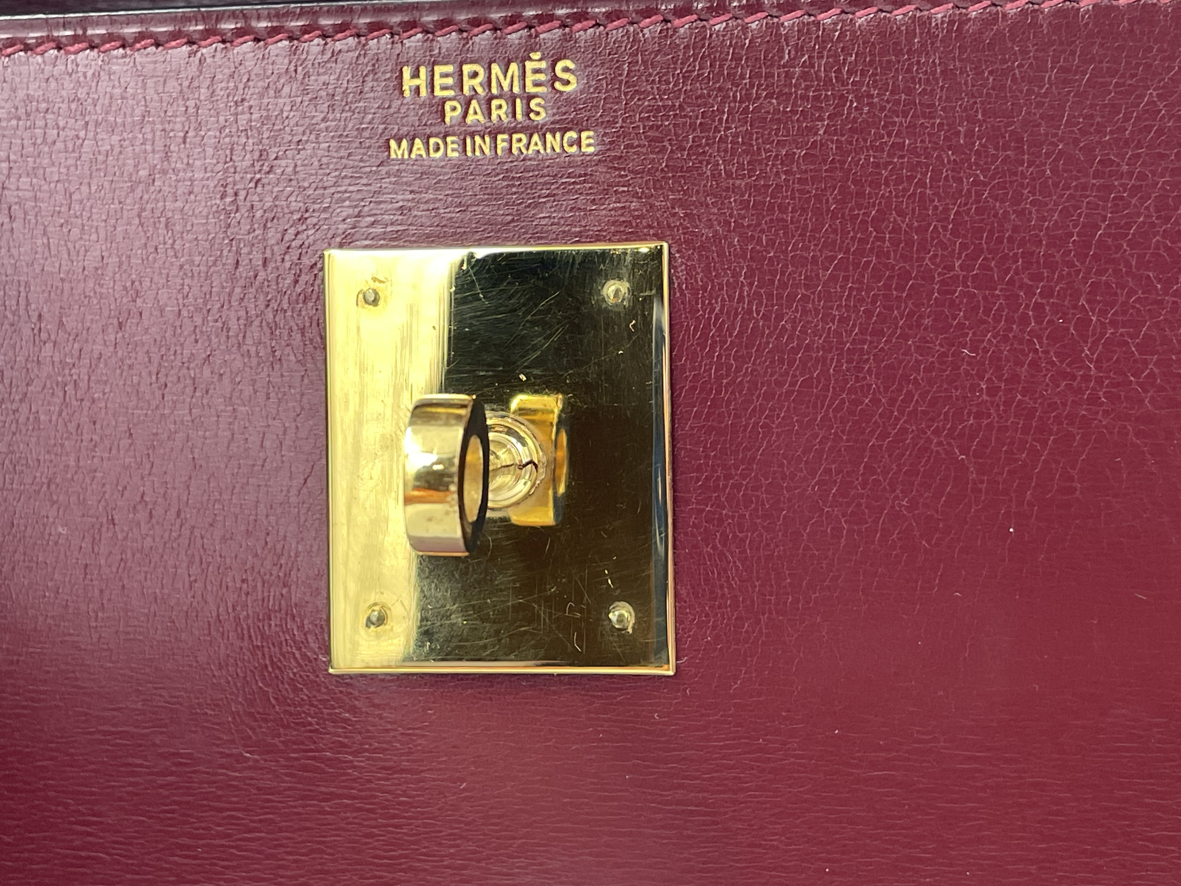 Vintage Hermes Kelly Bag In Burgundy Box Leather, 1976-4