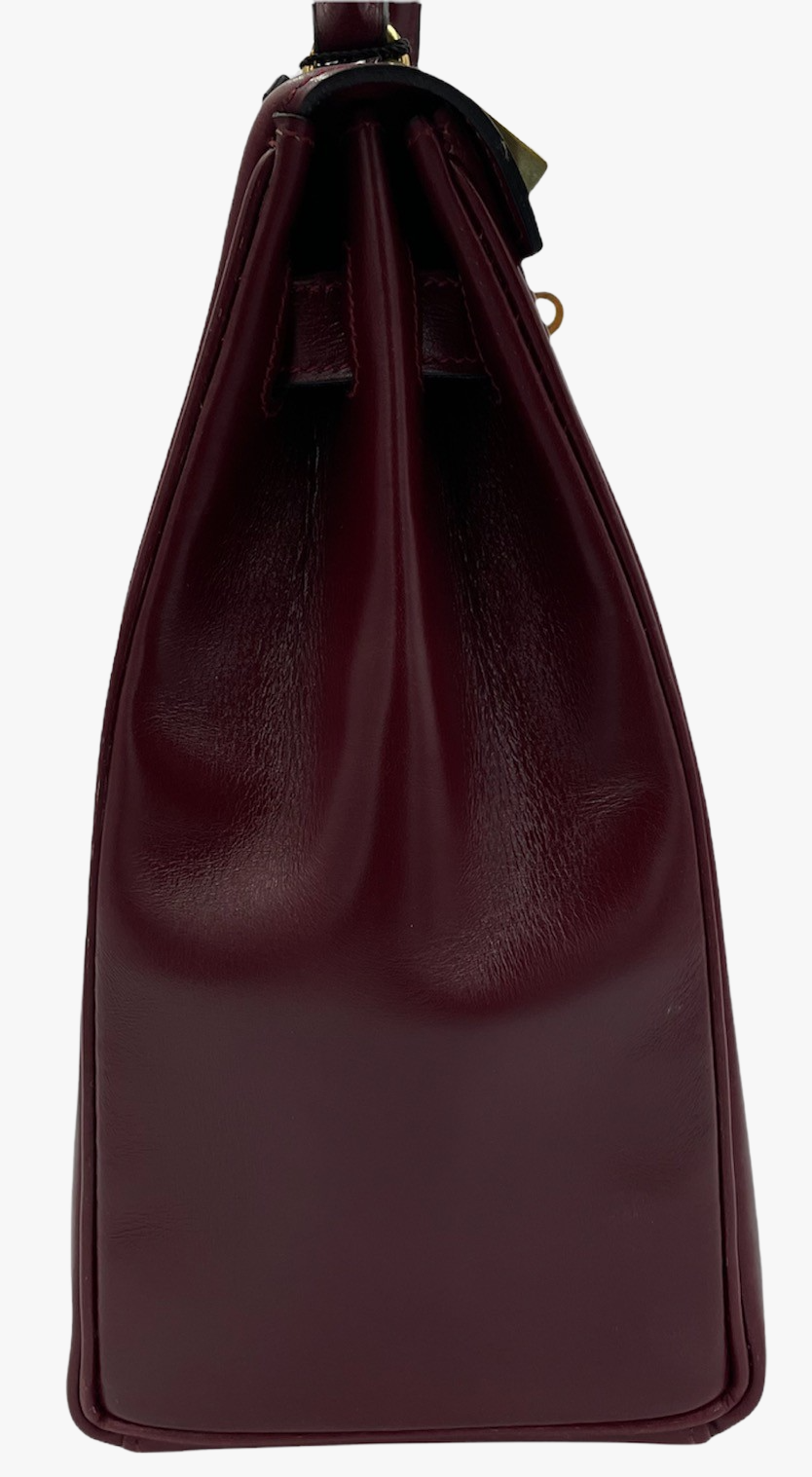 Vintage Hermes Kelly Bag In Burgundy Box Leather, 1976-3