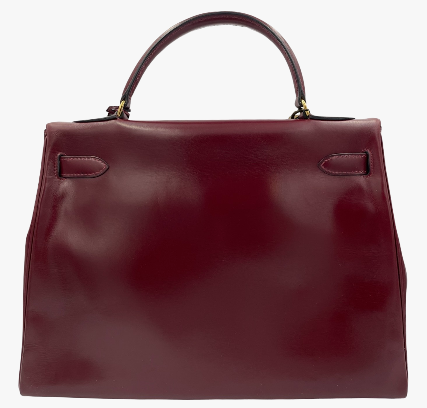 Vintage Hermes Kelly Bag In Burgundy Box Leather, 1976-1