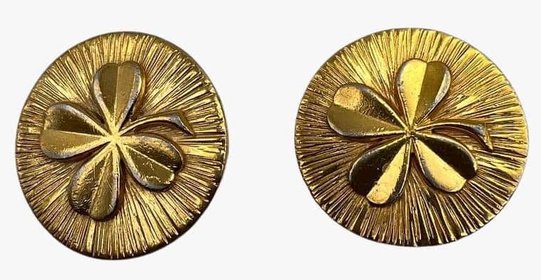 Vintage Chanel Gold Plated Clover Clip-on Earrings, 1970S-
