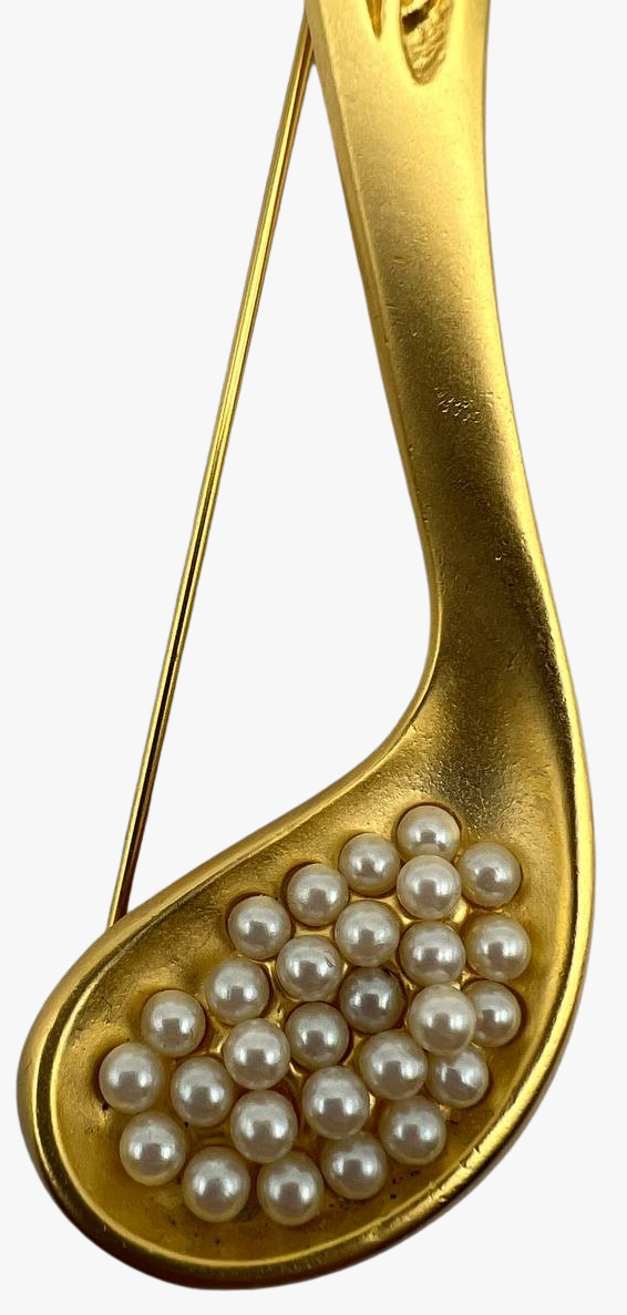 Vintage Karl Lagerfeld 24k gold plate Faux Pearls Spoon Brooch,1992S-3