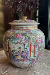 Antique Hand Painted Famille Rose Big Pottery Ginger Jar