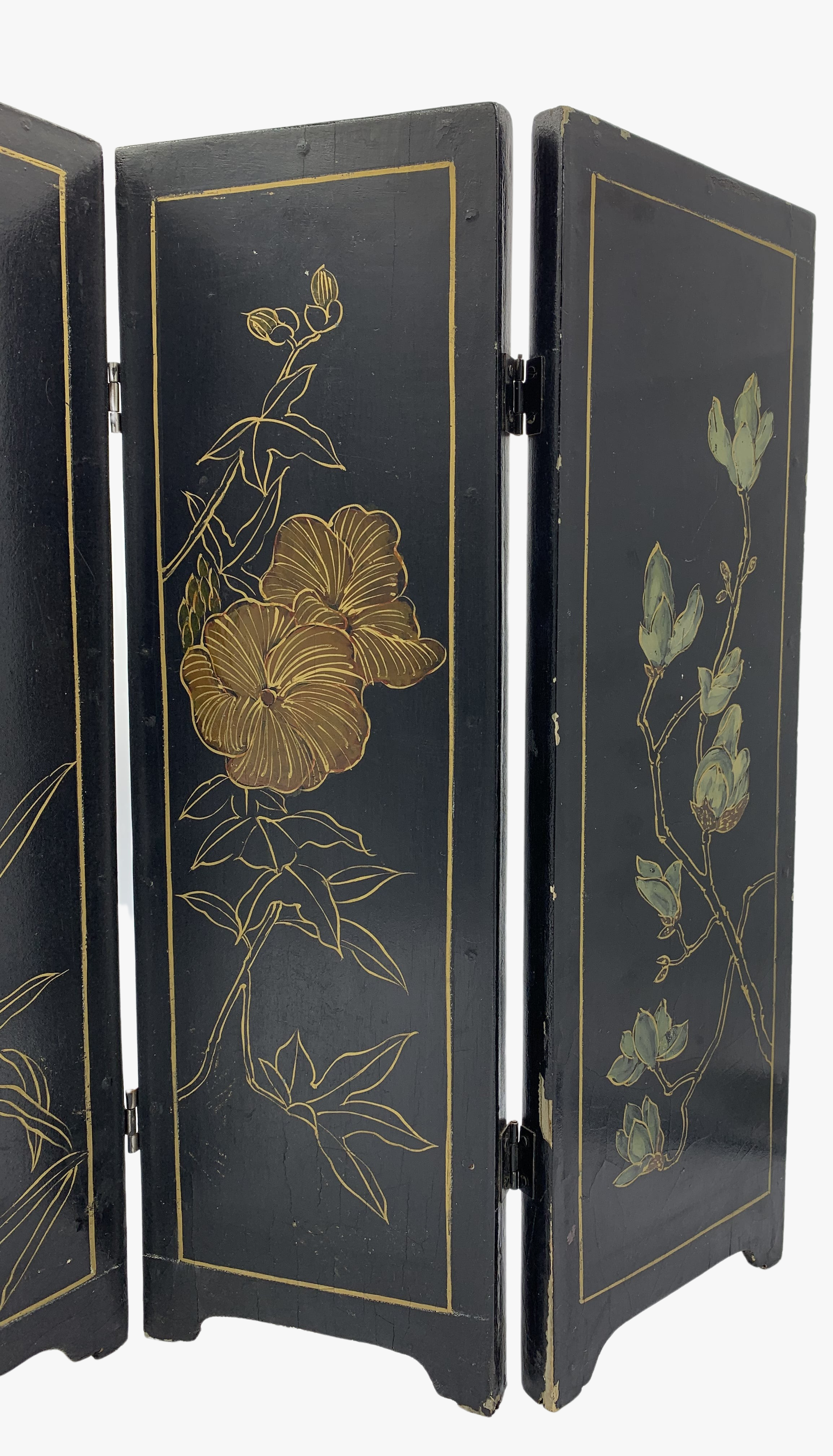 Vintage Mid Century Chinese Four-Panel Lacquered Decorative Folding Screen,1950S-2