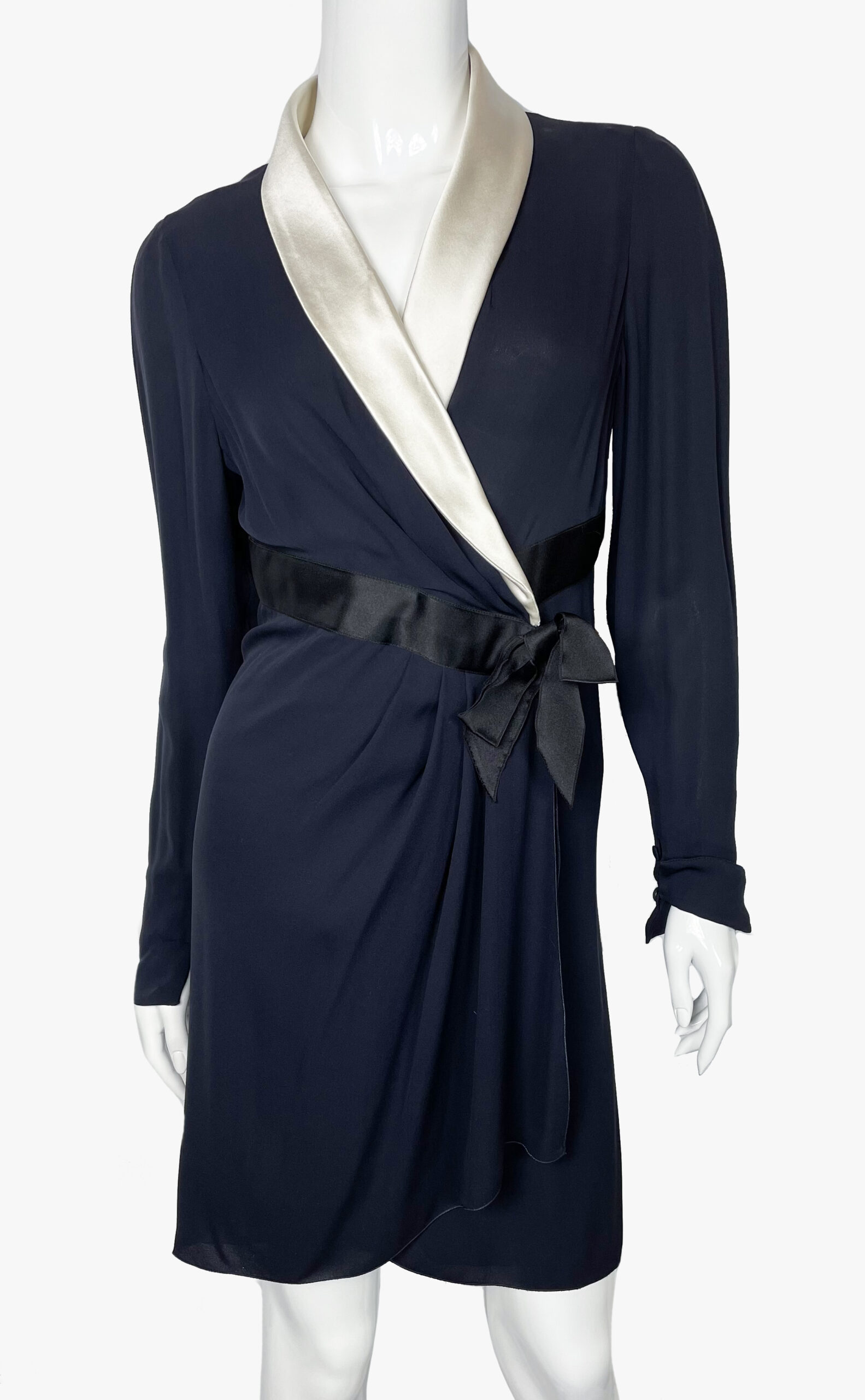 Chanel Boutique Vintage Silk Dark Blue Dress,1990S-4