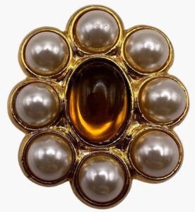 Vintage Oval Faux Pearl and Amber Cabochon Brooch, 1960s