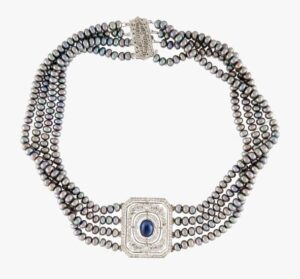 Vintage 14K Sapphire, Diamond & Dyed Pearl Choker Necklace