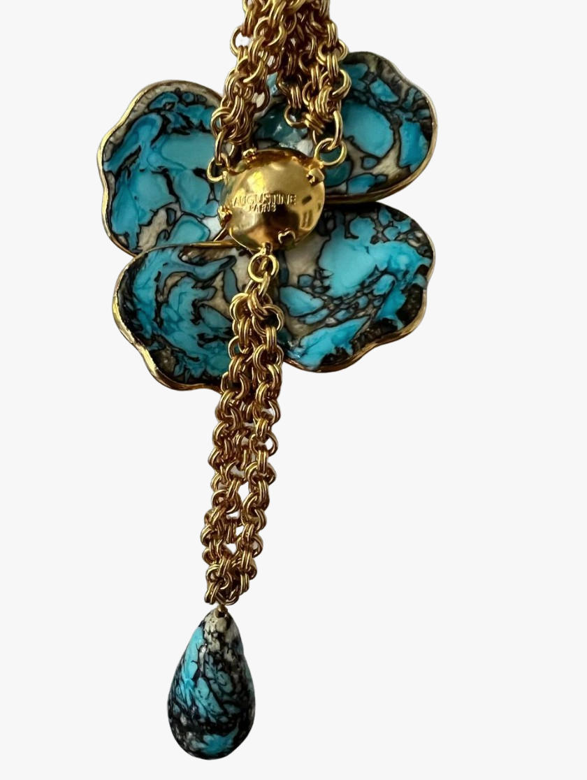 Vintage Augustine Gripoix Turquoise Glass Flower Necklace, 1990s-3