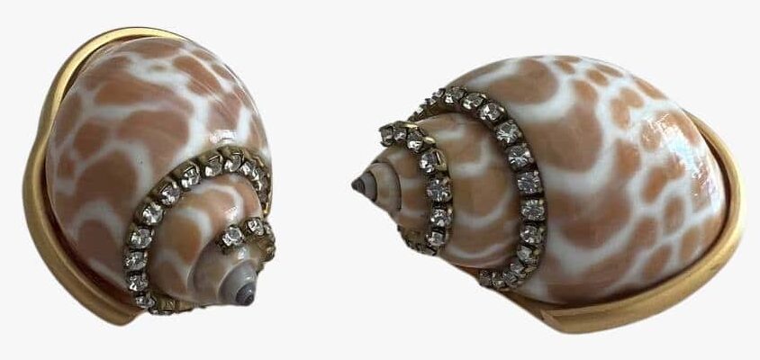 Valentino Couture Vintage Babylon Shell Spotted Seashell Clip-On Earrings, 1990s-3