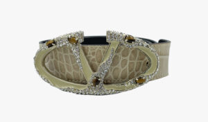 Valentino Garavani nude textured leather rhinestone V-buckle belt, 2000s