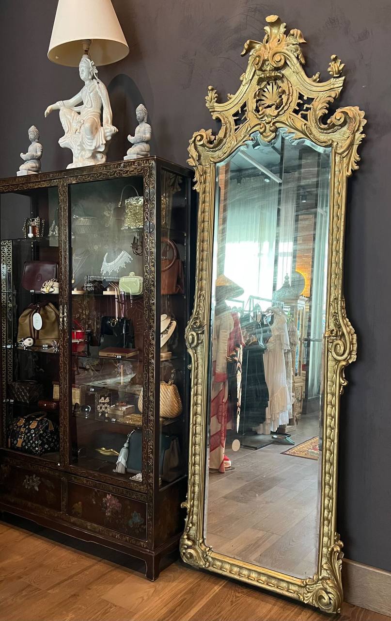 Antique Large Golt-tone Carved Mirror-2
