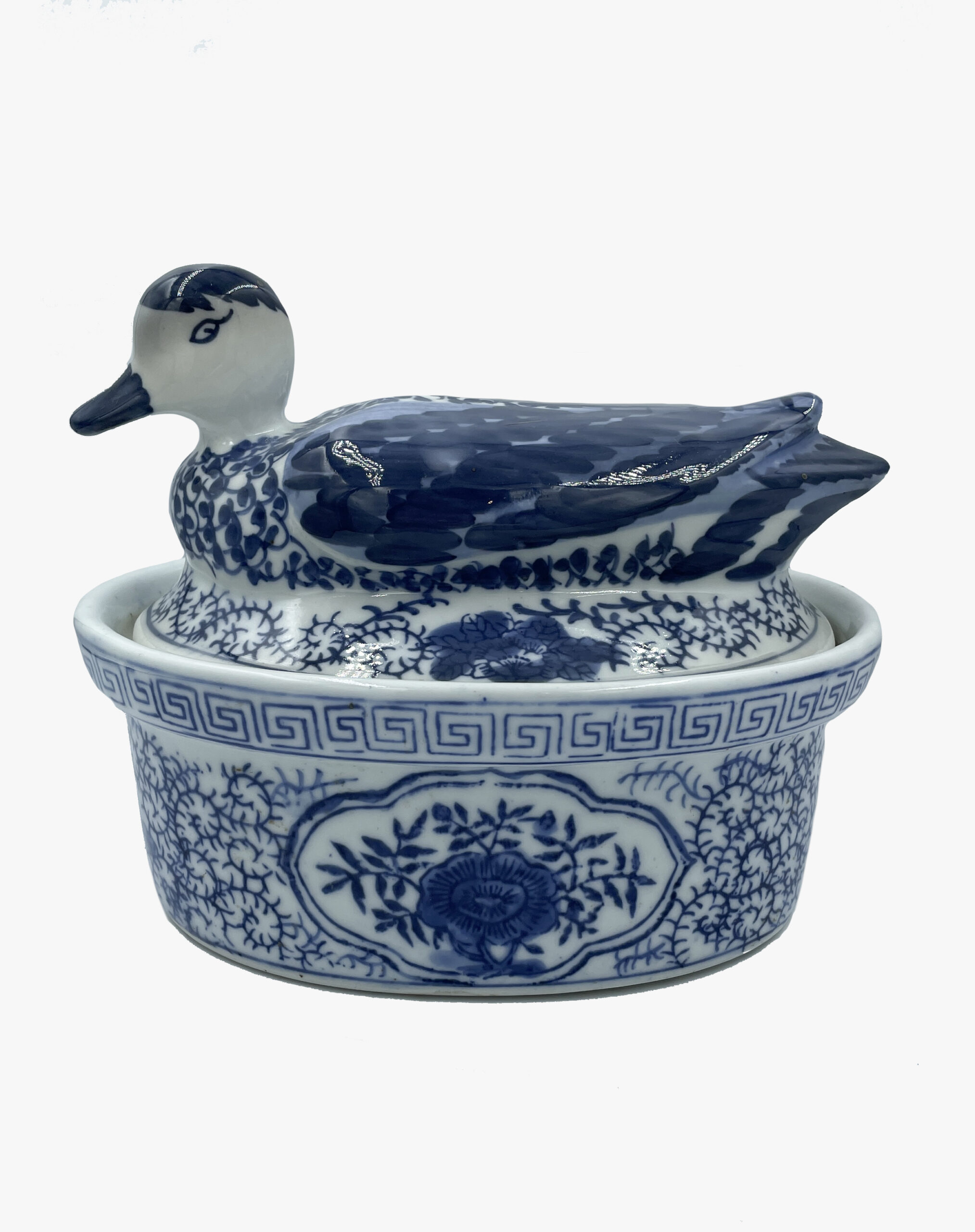 Vintage covered bowl with figural duck lid-