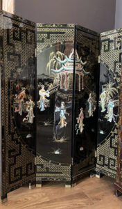 Chinese four panel carved soapstone screen, 1950s