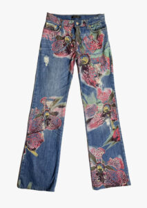 Roberto Cavalli orchid print jeans, 2000s