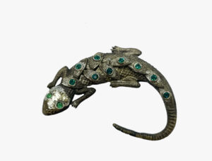 Vintage lizard brooch with green rhinestones