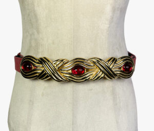 Vintage snakeskin belt with red cabochons