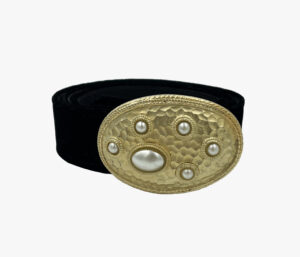 Vintage belt with gold-tone pearl buckle, 1980s