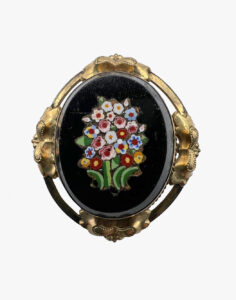 Antique black onyx brooch with micromosaic flower, 1900s