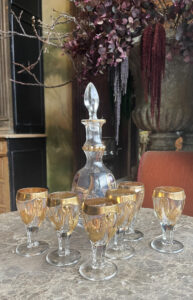 Antique Victorian set of decanter and six shot glasses