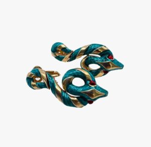 Trifari Red Eye Garden of Eden Enamel Snake Clip on Earrings, 1960s