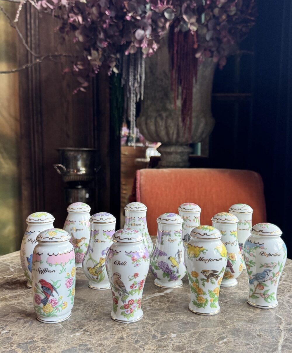 Lenox Fine Porcelain Birds and Blossoms Collection Spice Jars, 12 pieces