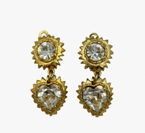 Vintage Crystal Heart Clip-On Earrings