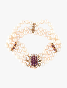 Gold, sapphire and pearl multistrand bracelet