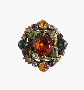 Vintage brooch with multi-colored crystals