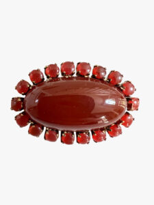 Vintage red glass deco brooch