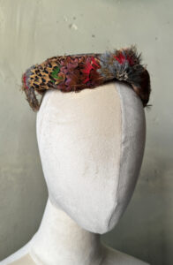 Vintage pillbox pheasant feather hat, 1940-50's