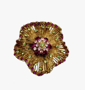 Vintage gold-tone brooch-pendant with rhinestones