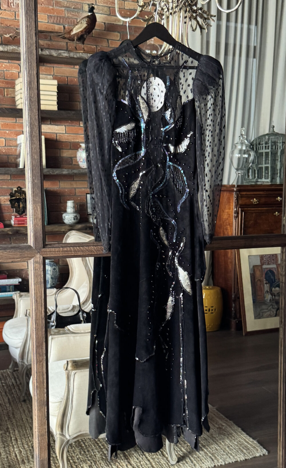 Vintage sequined suede dress