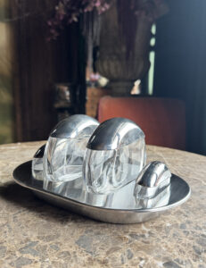 Vintage Gottinghem crystal and stainless condiment set