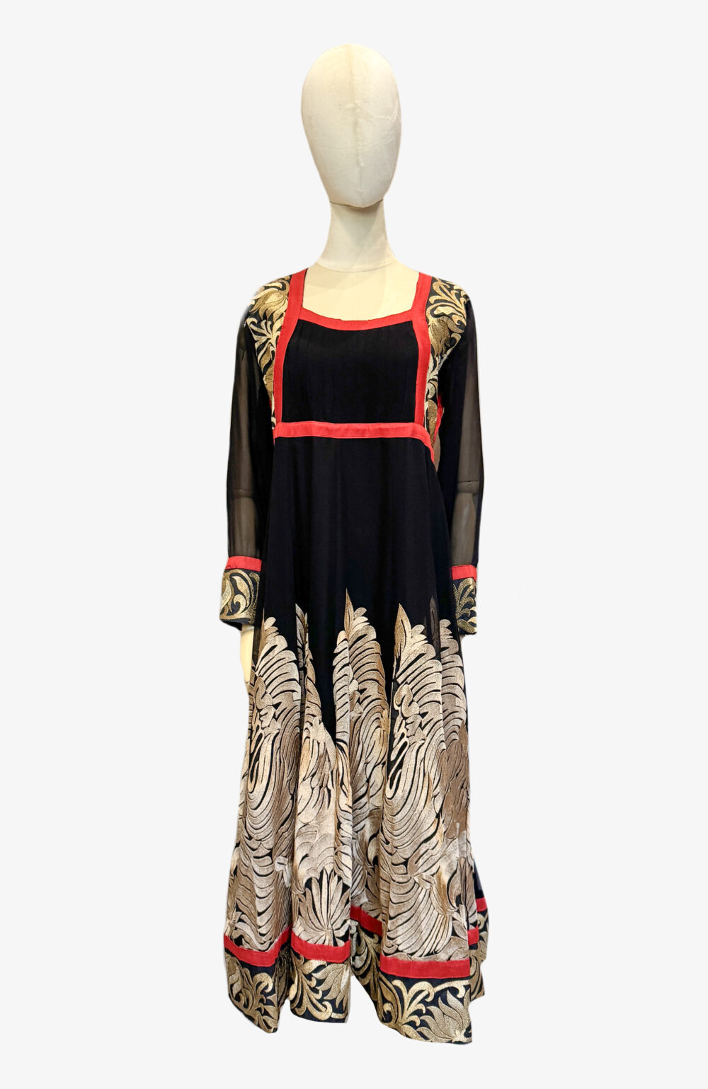 Vintage ethnic dress with massive gold thread embroidery