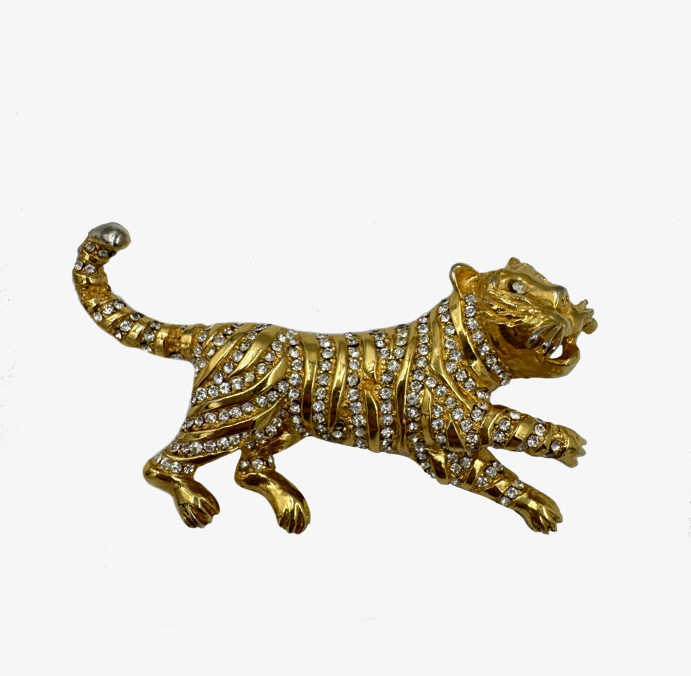 Vintage Hattie Carnegie tiger brooch with rhinestones