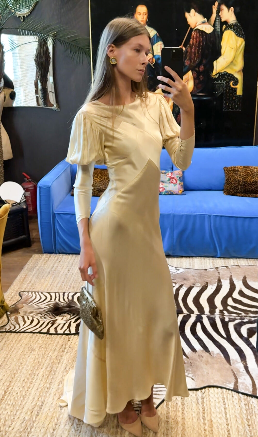 Vintage silk dress with train, 1930's