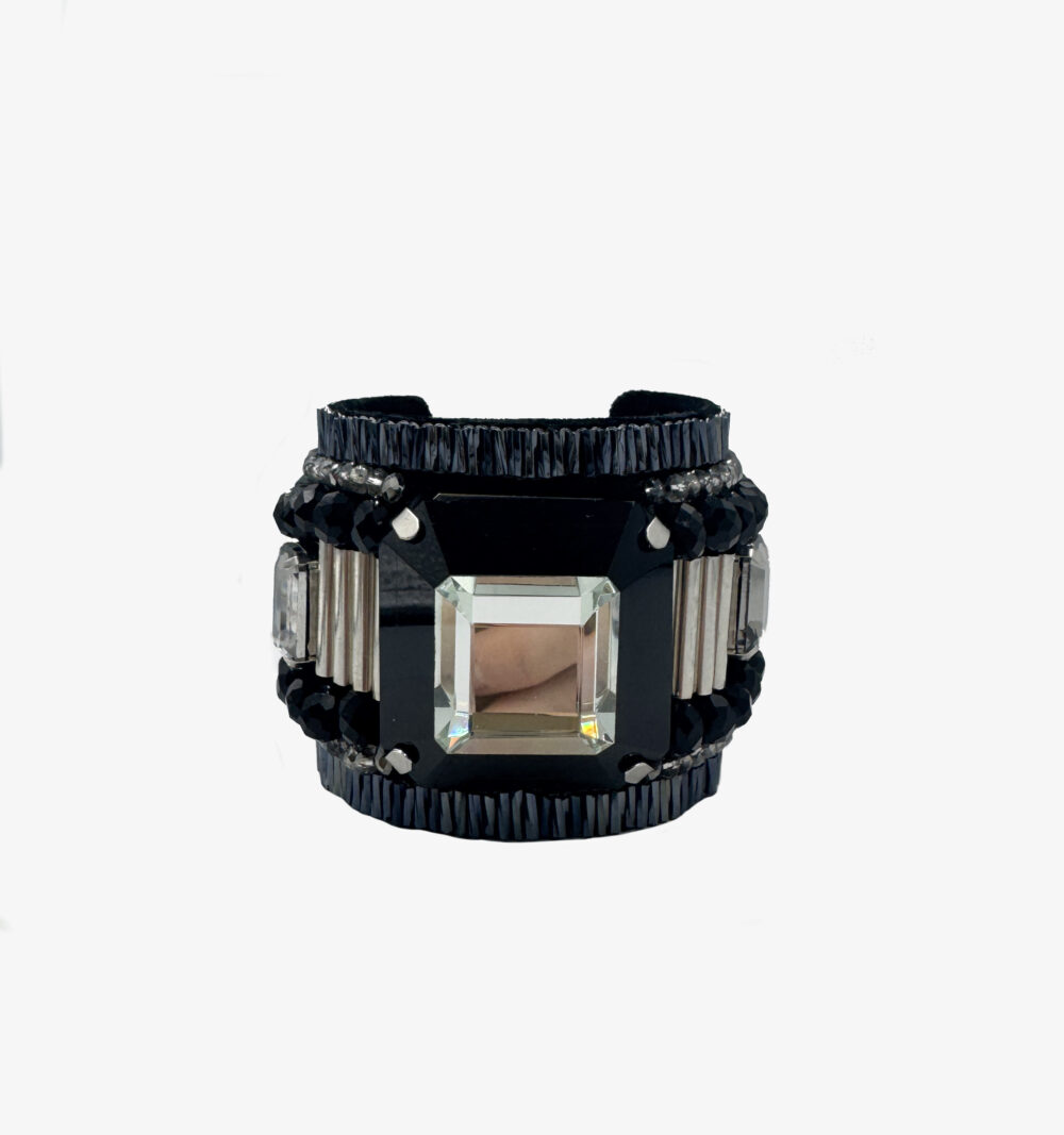 Black cuff bracelet with rhinestones