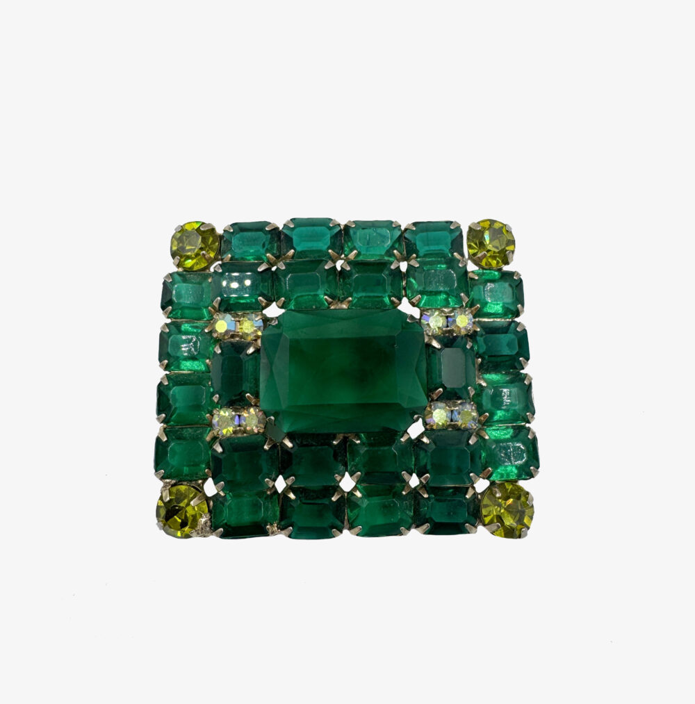 Vintage green crystals brooch