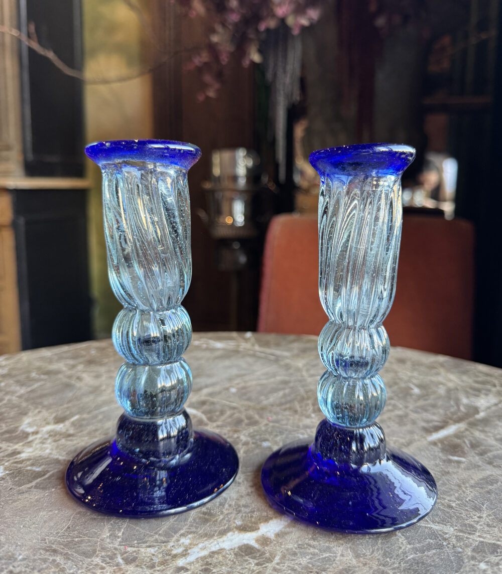 Vintage cobalt glass candlesticks