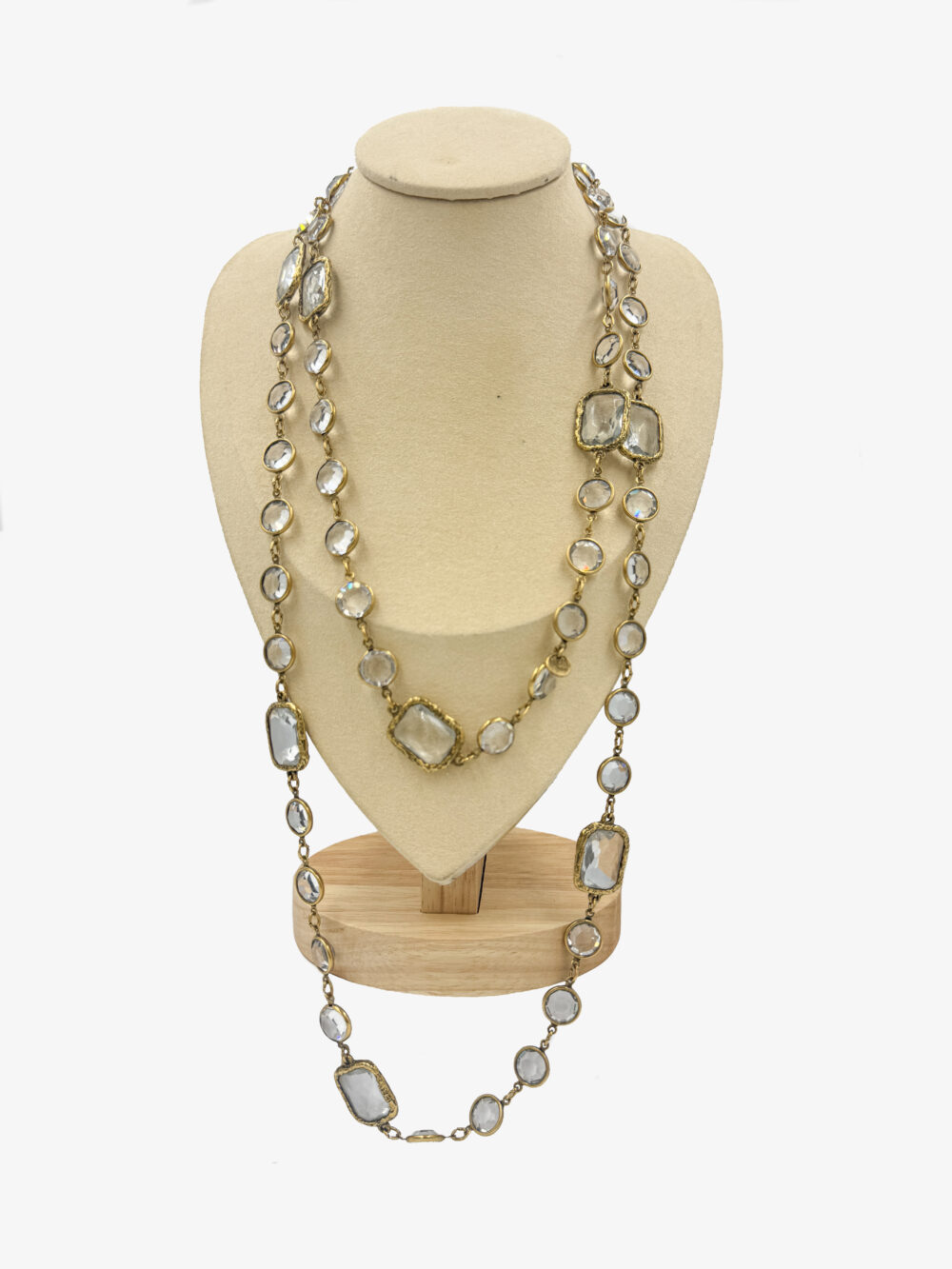 Vintage Chanel gold-plated necklace with transparent Grippoix glass inserts, 1981