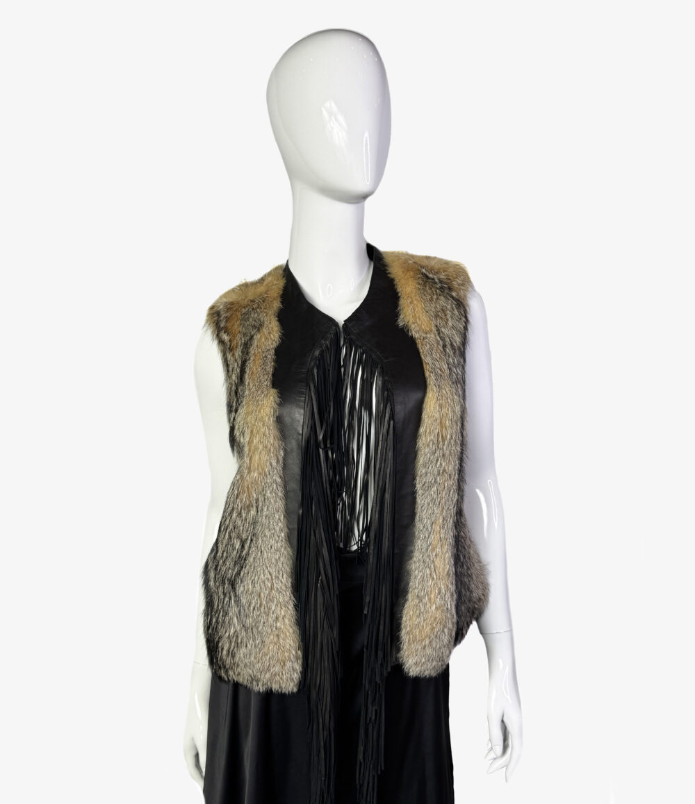 Fur vest with leather fringe
